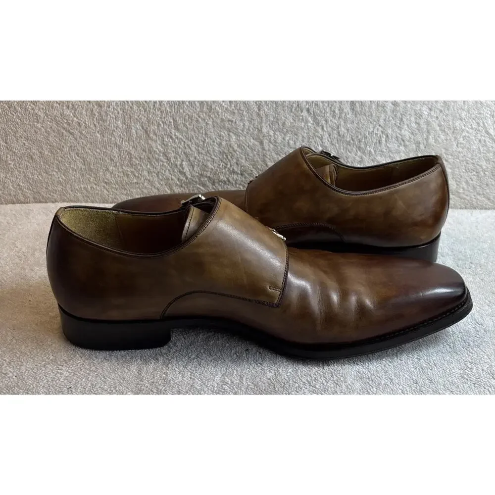 Magnanni Double Monk Strap Brown Leather Dress Shoes Mens Size 9 M